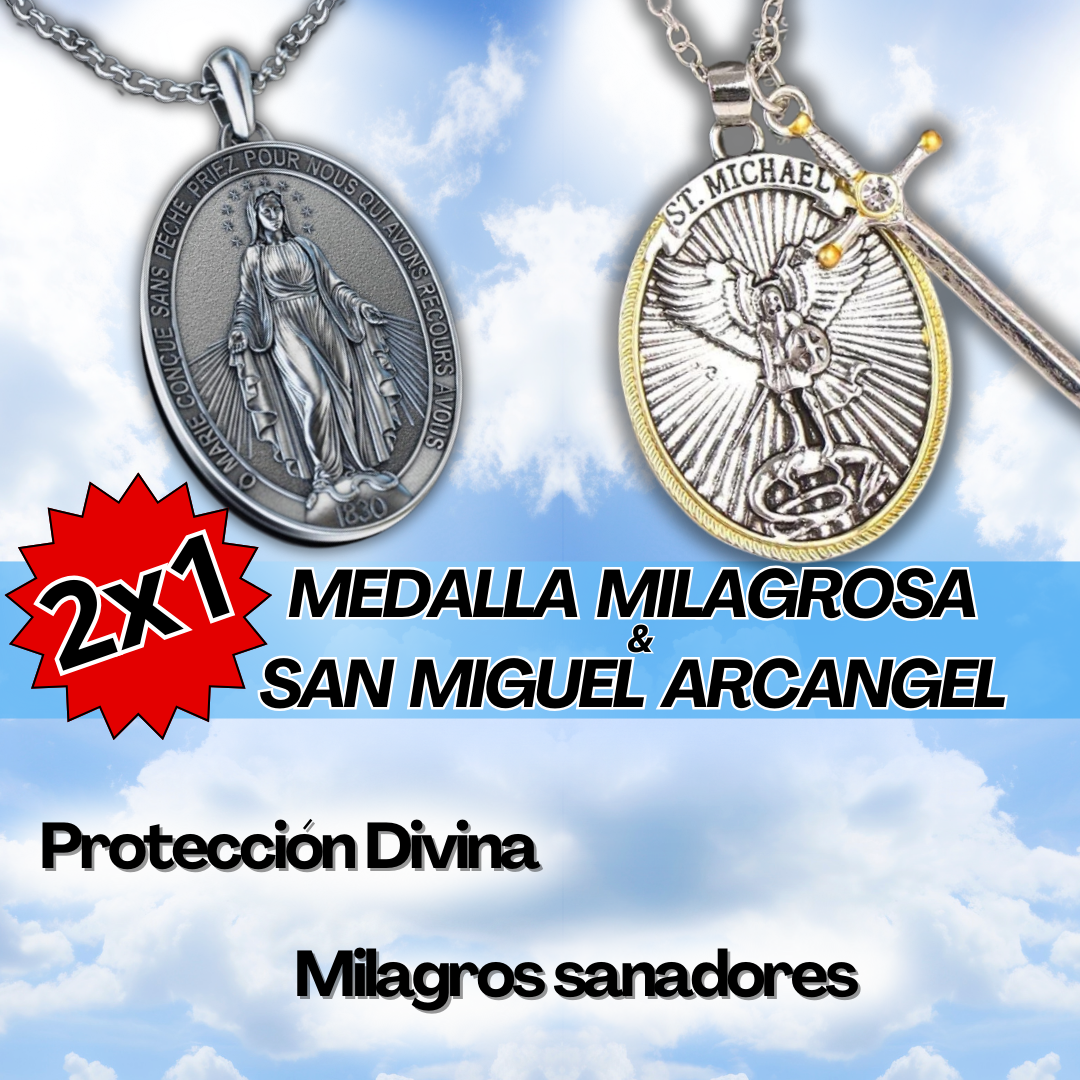 🙏MEDALLA ARCÁNGEL Y VIRGEN MILAGROSA✨ PROMO 2x1