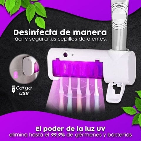 PORTACEPILLOS CON ESTERILIZADOR DE LUZ UV Y DISPENSADOR DE CREMA DENTAL😁