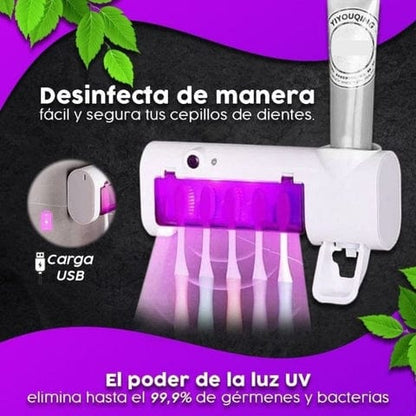 PORTACEPILLOS CON ESTERILIZADOR DE LUZ UV Y DISPENSADOR DE CREMA DENTAL😁